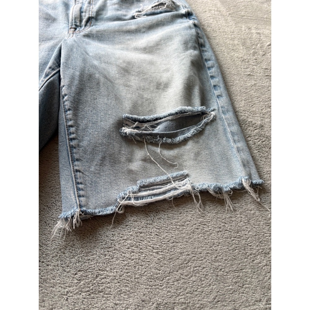 American Eagle Womens Denim Shorts 10 Light Blue Distressed Raw Hem Grunge 90s - Picture 4 of 15